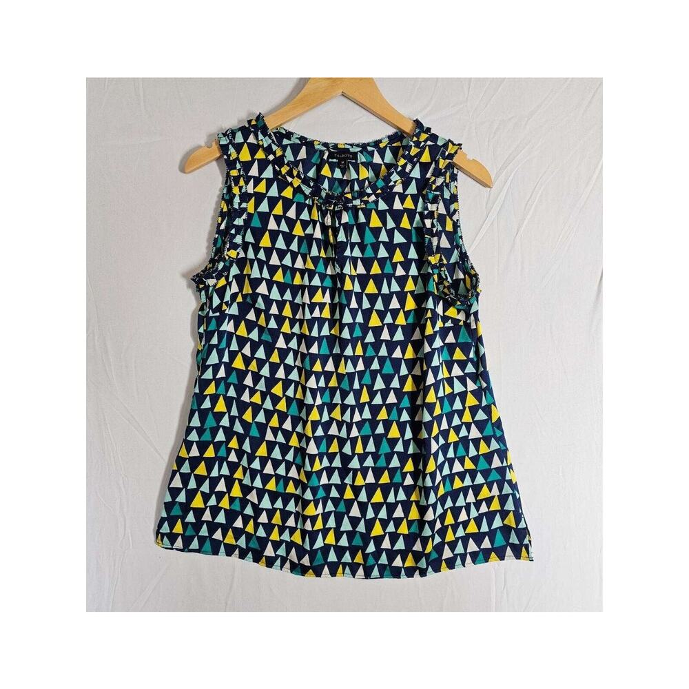 Talbots Geometric Print Sleeveless Top Womens Size Medium Navy Blue Office - Picture 2 of 7